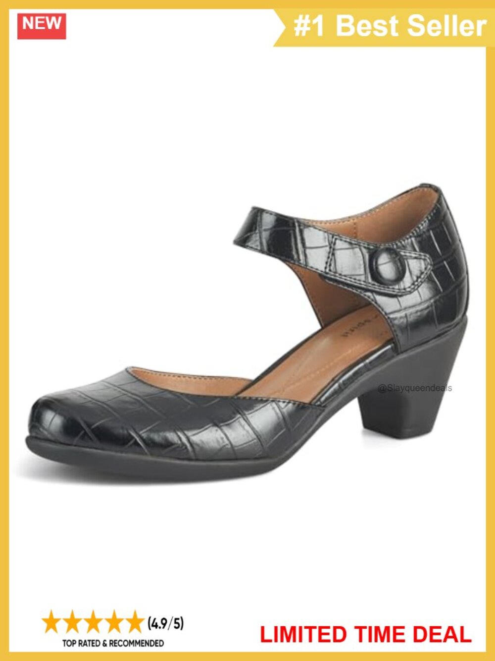 Easy Spirit Clarice Pump Faux Leather Block Heel Hook & Loop Closure Extended